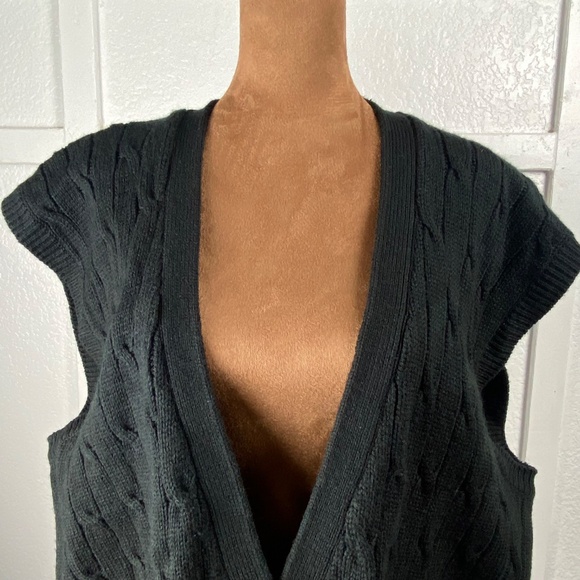 Leslie Fay Vintage Black Cable Knit Button Vest Women’s 2X Gold Button Classic - Picture 2 of 9